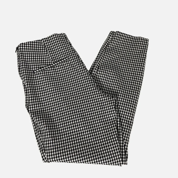 H&M Women’s Cropped Pants Trousers Medium Black White Check Plaid Side Zipper - Picture 3 of 8